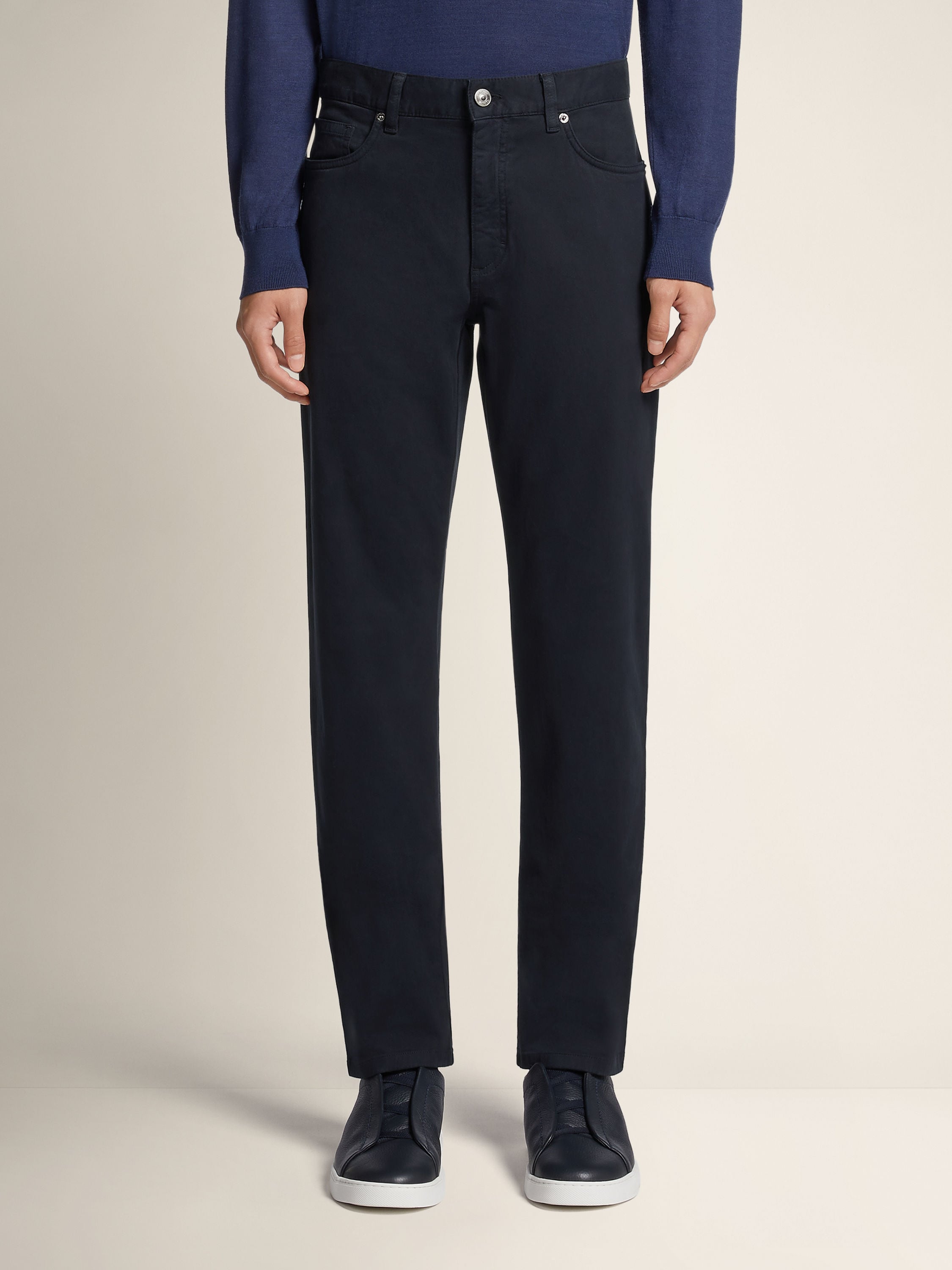 Zegna Navy Blue Stretch Cotton Roccia Jeans