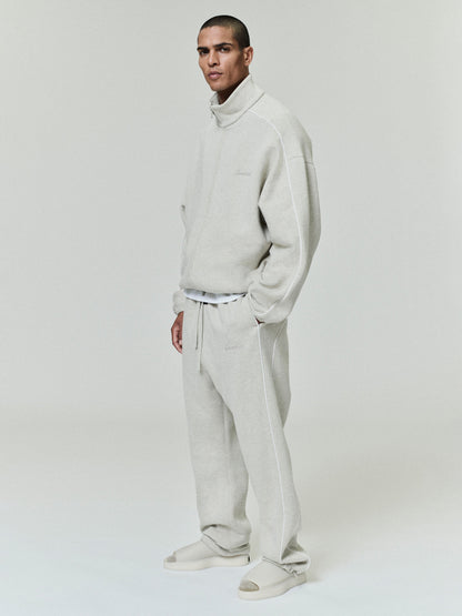 Essentials Modern Fleece Track Jacket With Piping Heather Stone/Cloud White