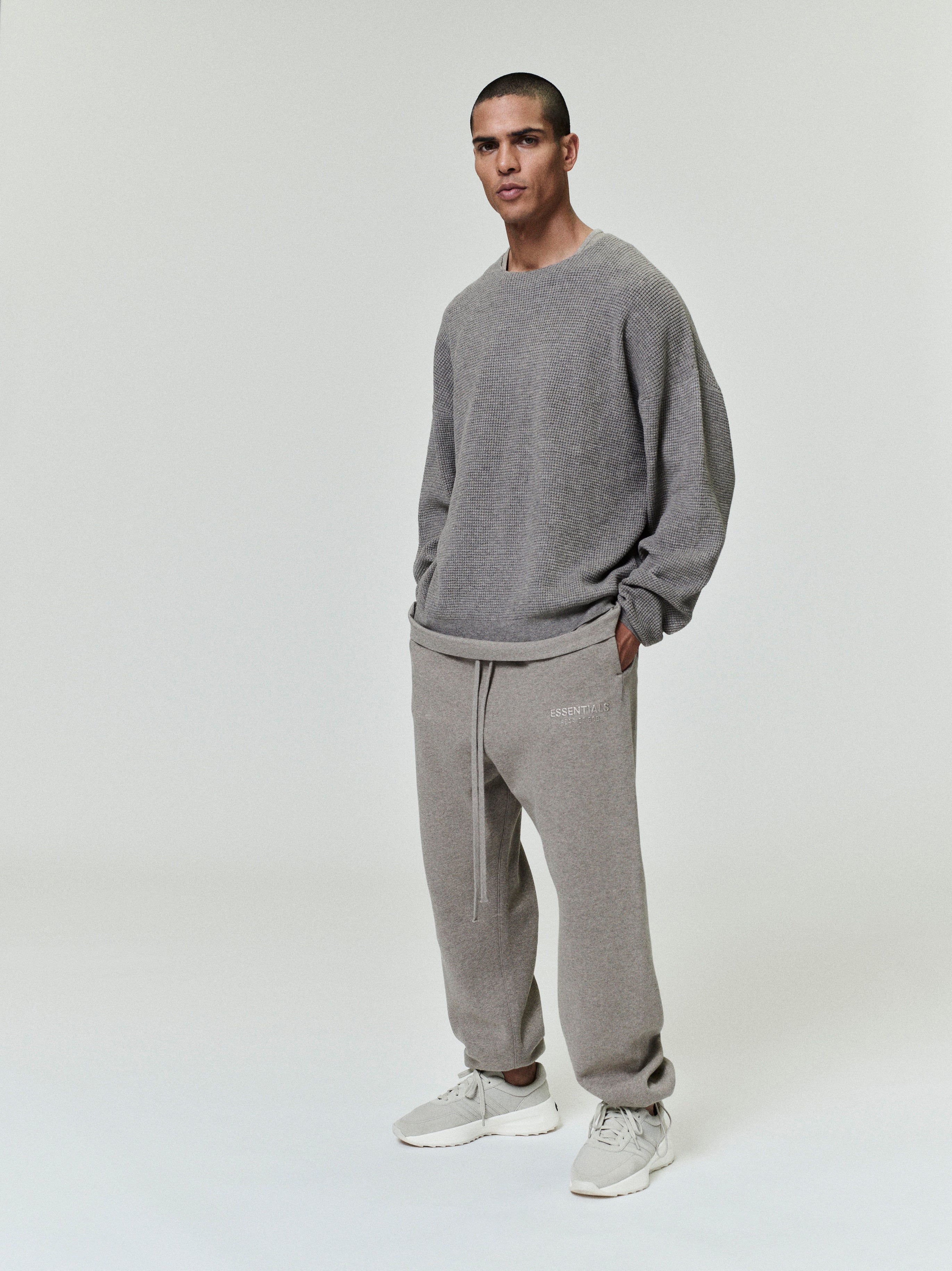 Essentials Waffle Crewneck Sweater Homestead Heather