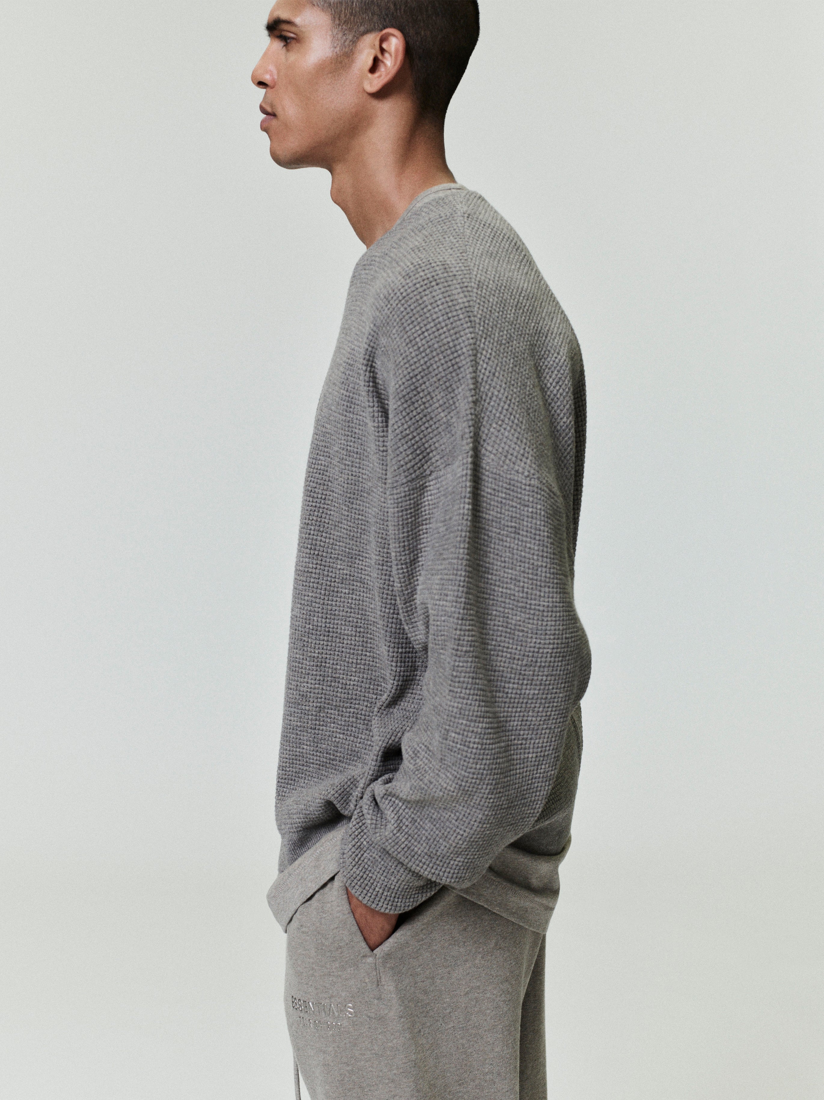 Essentials Waffle Crewneck Sweater Homestead Heather