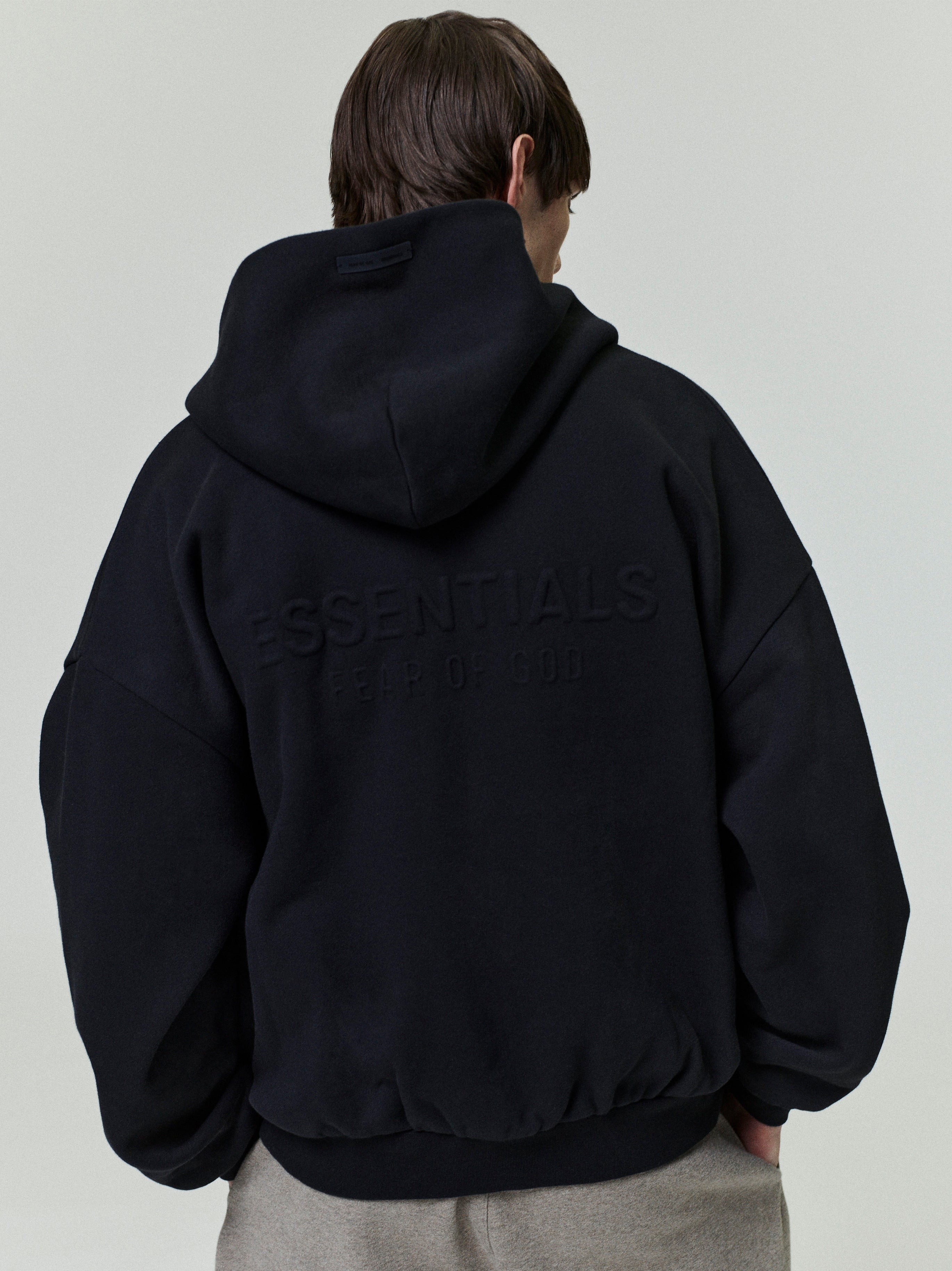 Essentials Embossed 90S Fit Fleece Zip-Up Hoodie Vintage Black