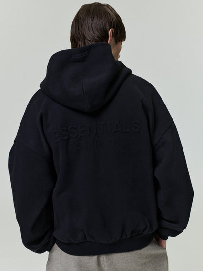 Essentials Embossed 90S Fit Fleece Zip-Up Hoodie Vintage Black