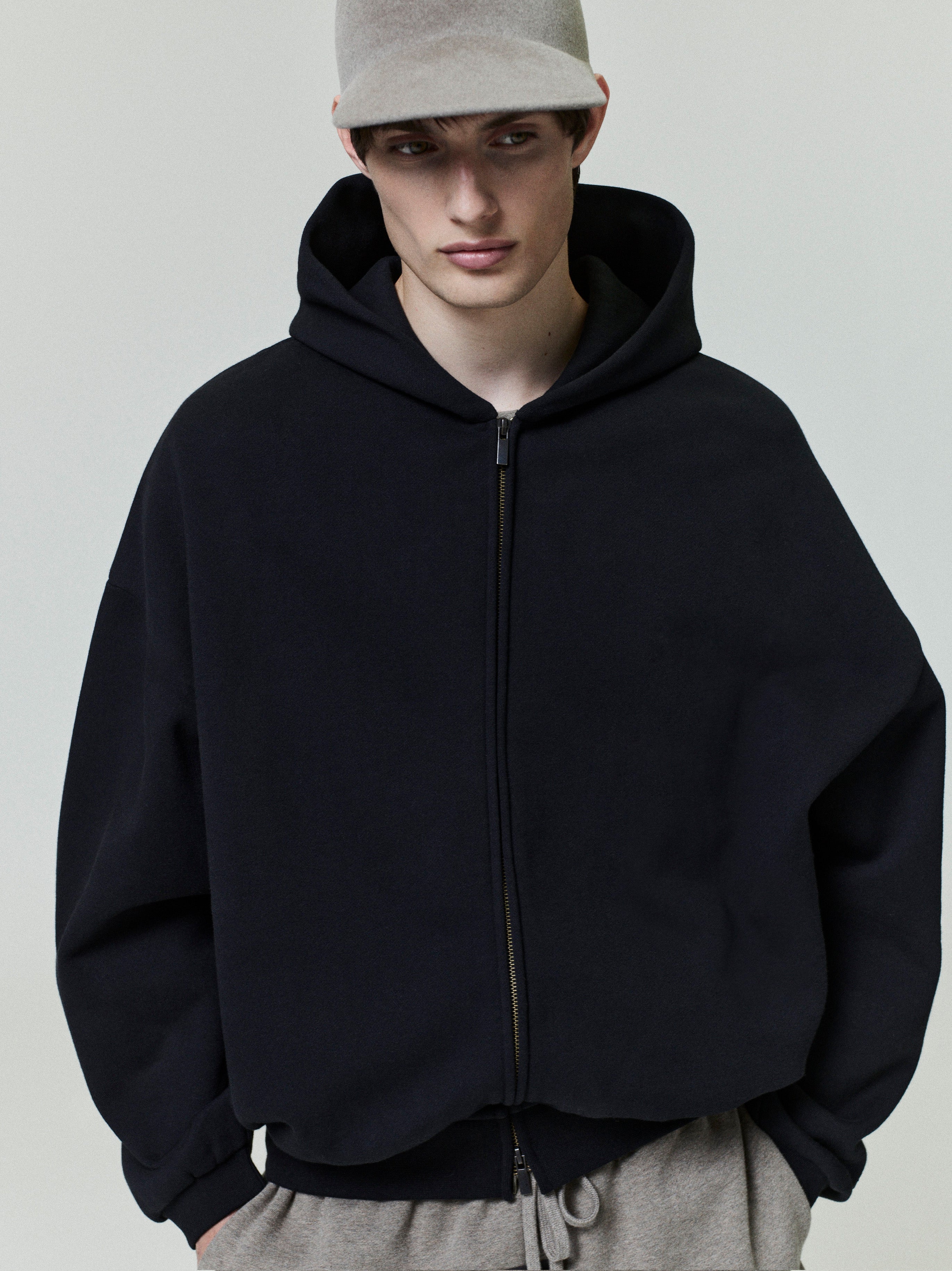 Essentials Embossed 90S Fit Fleece Zip-Up Hoodie Vintage Black