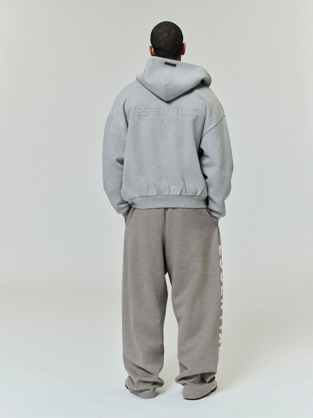 Essentials Embossed Classic Fleece Zip-Up Hoodie Warm Heather 