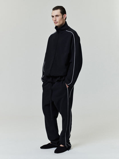 Essentials Relaxed Fleece Sweatpant With Piping Jet Black/Cloud White