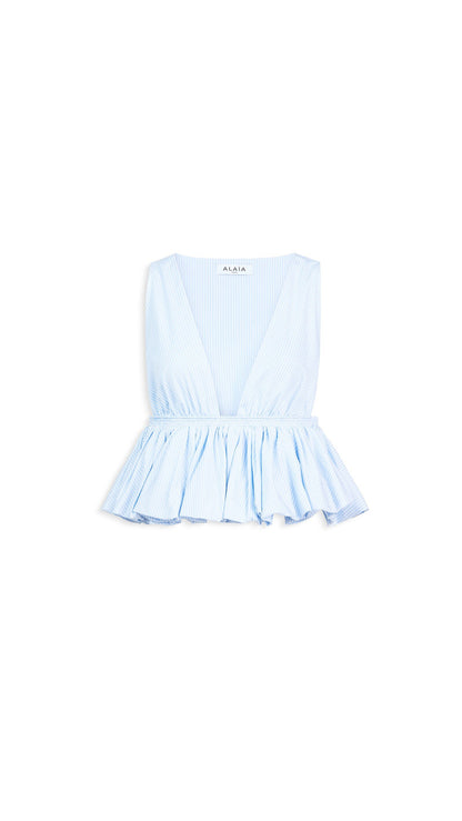 Alaïa Striped Cotton Peplum Top