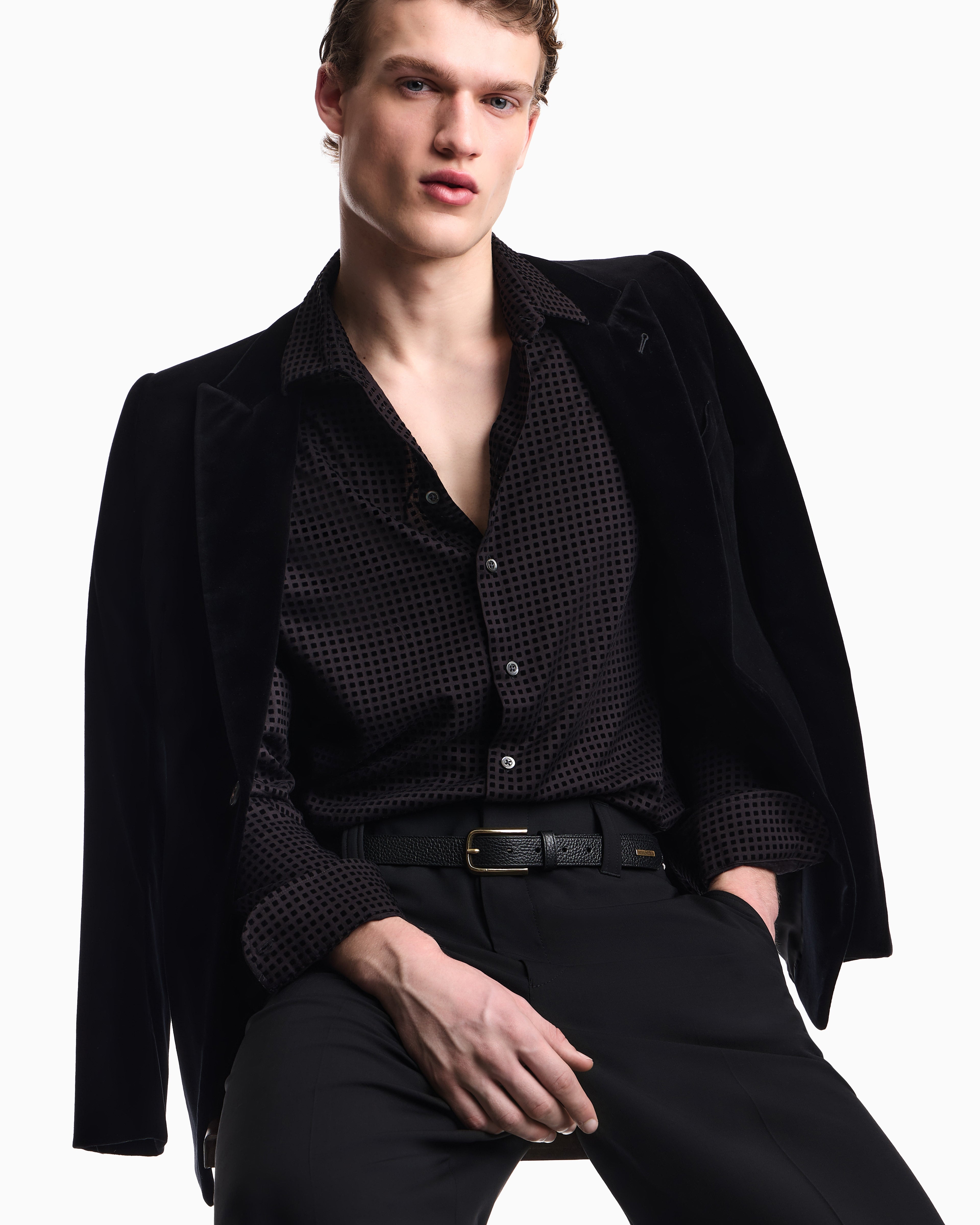 Emporio Armani Micro-check flocked viscose shirt