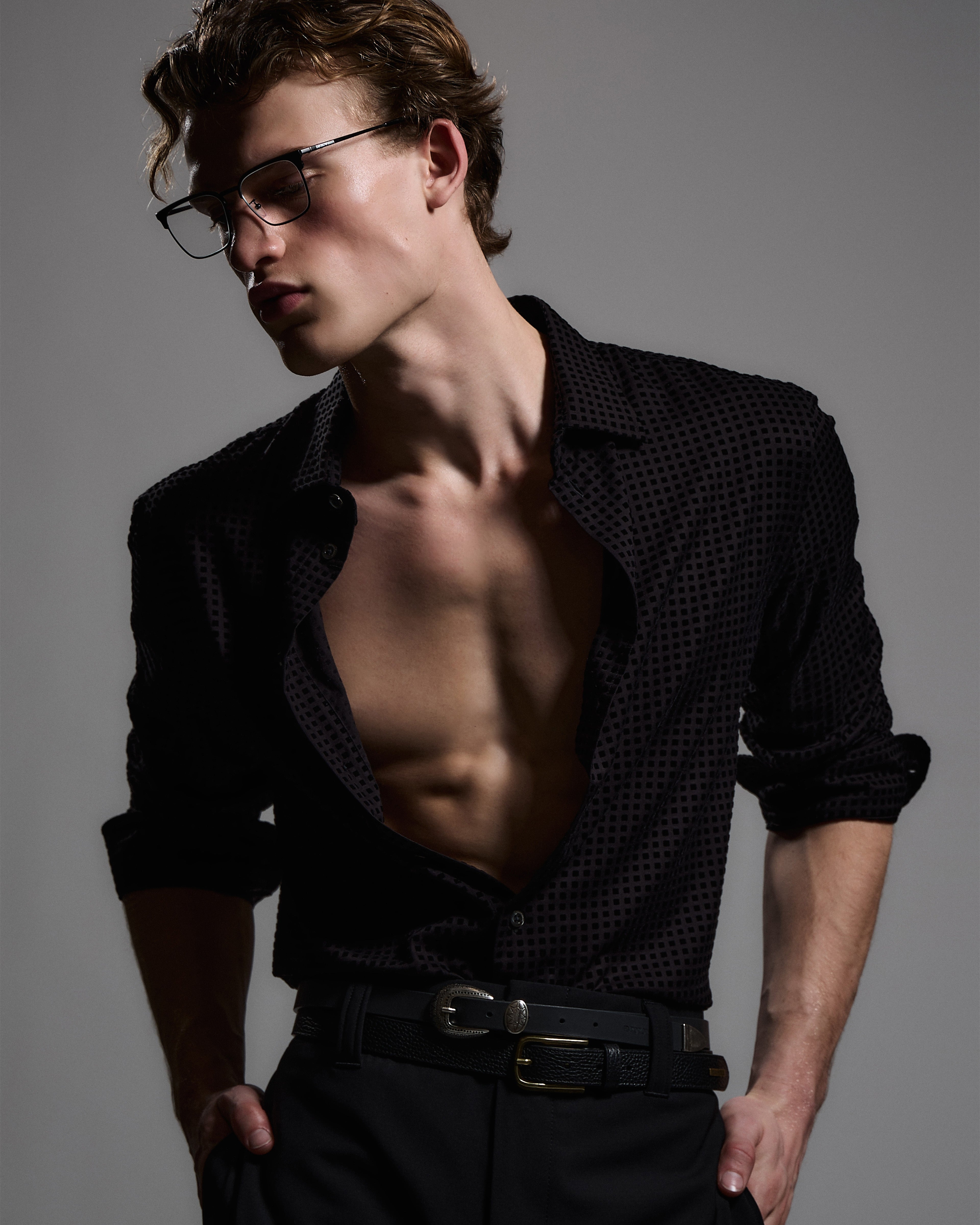 Emporio Armani Micro-check flocked viscose shirt