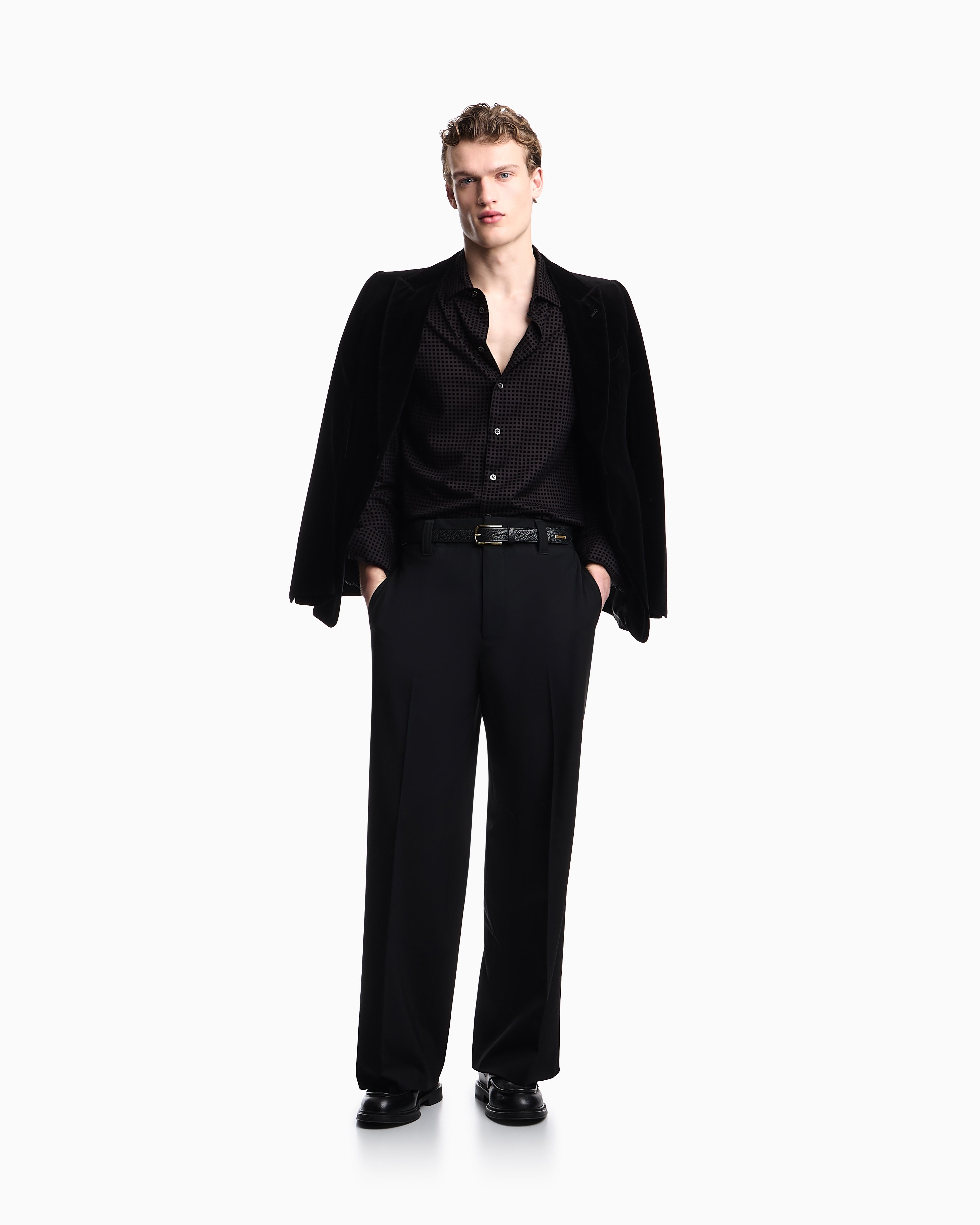 Emporio Armani Micro-check flocked viscose shirt