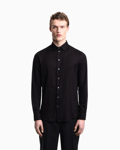 Emporio Armani Micro-check flocked viscose shirt