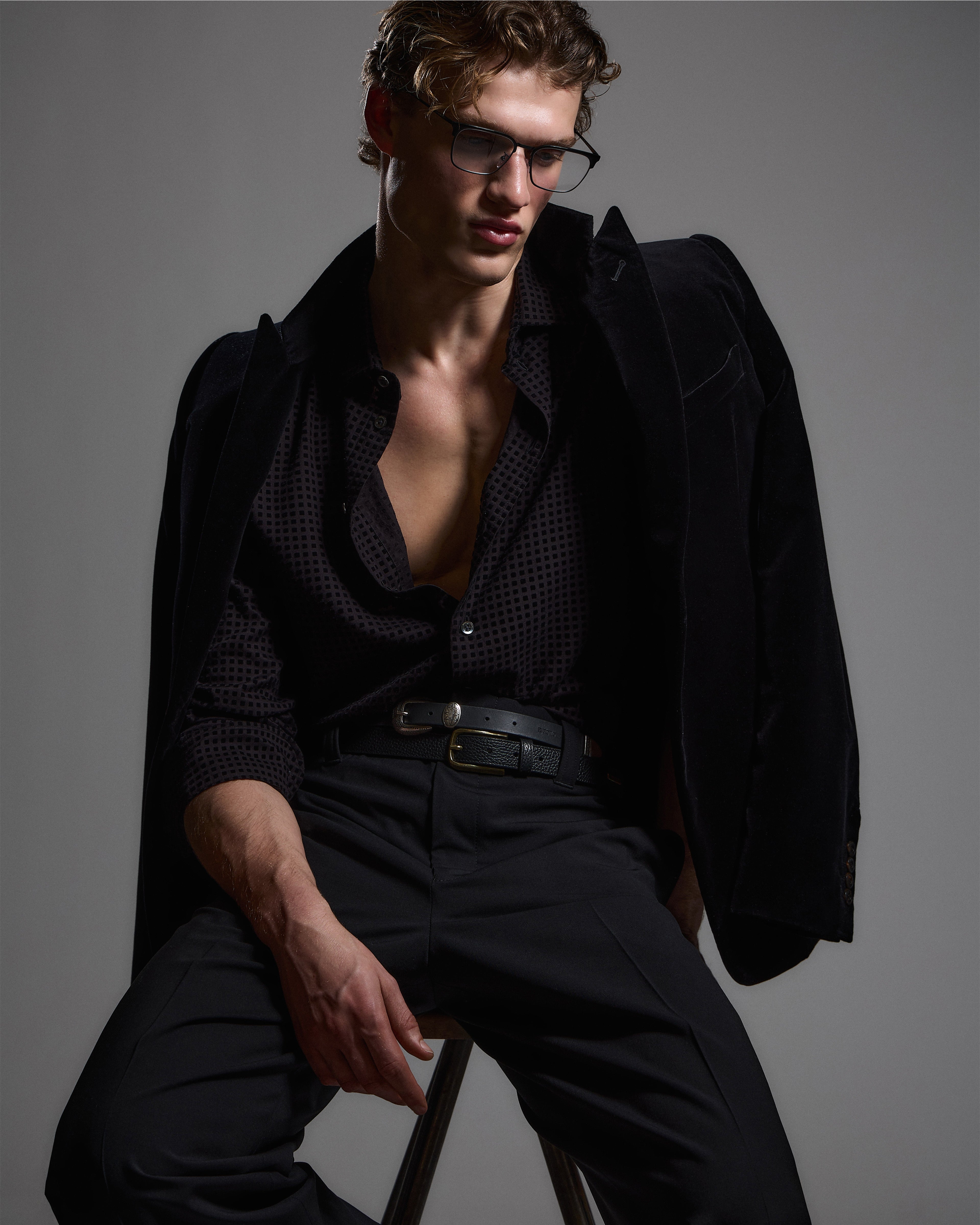 Emporio Armani Micro-check flocked viscose shirt