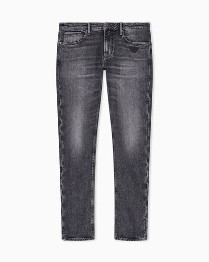 Emporio Armani J06 slim-fit washed denim jeans with eagle embroidery