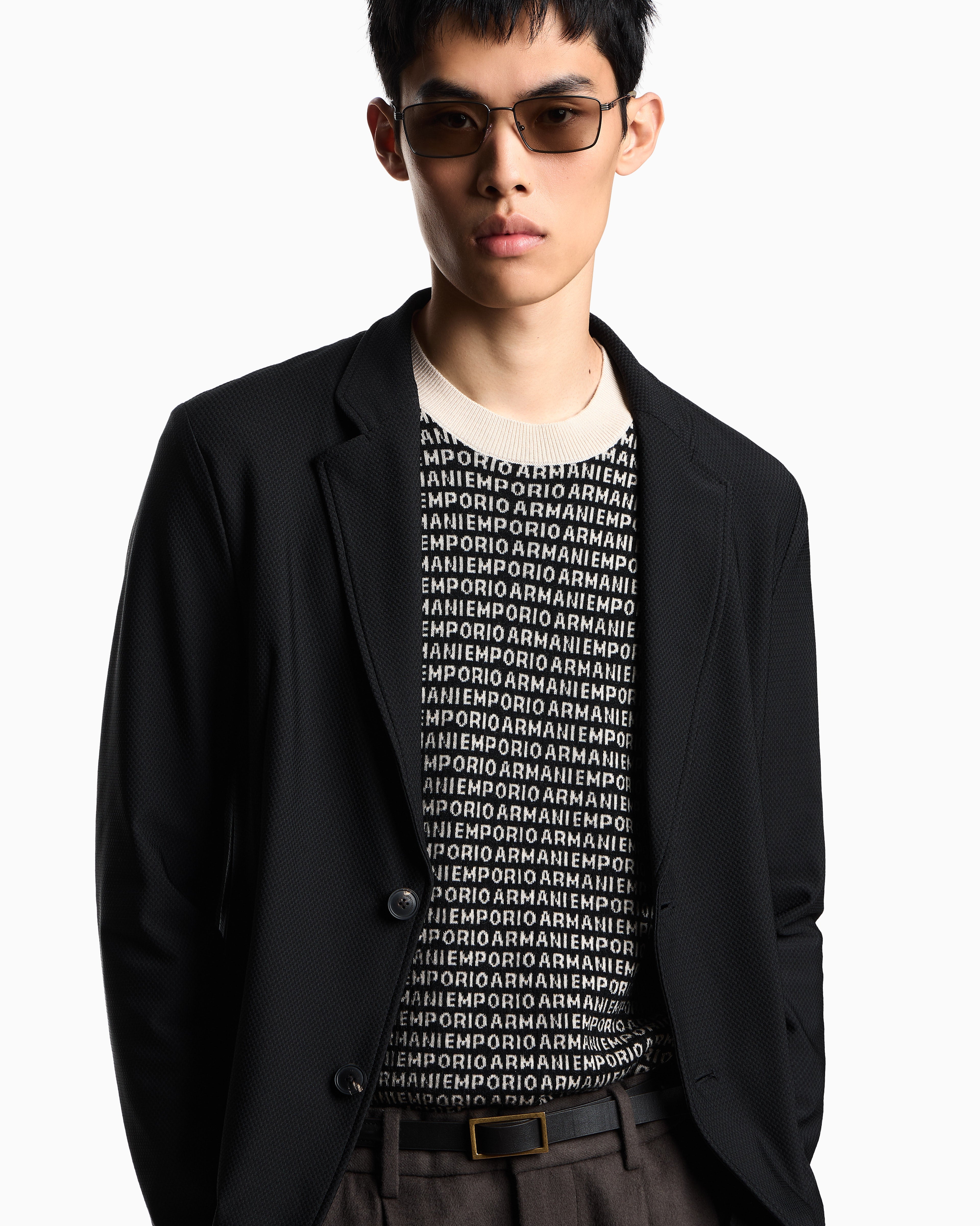 Emporio Armani Single-breasted jacket in technical jersey with a 3D micro-textured effect