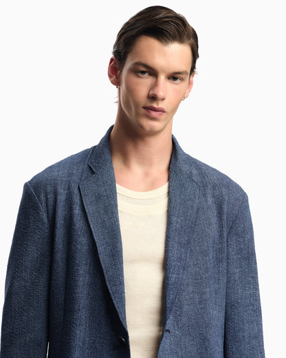 Emporio Armani Printed seersucker single-breasted blazer