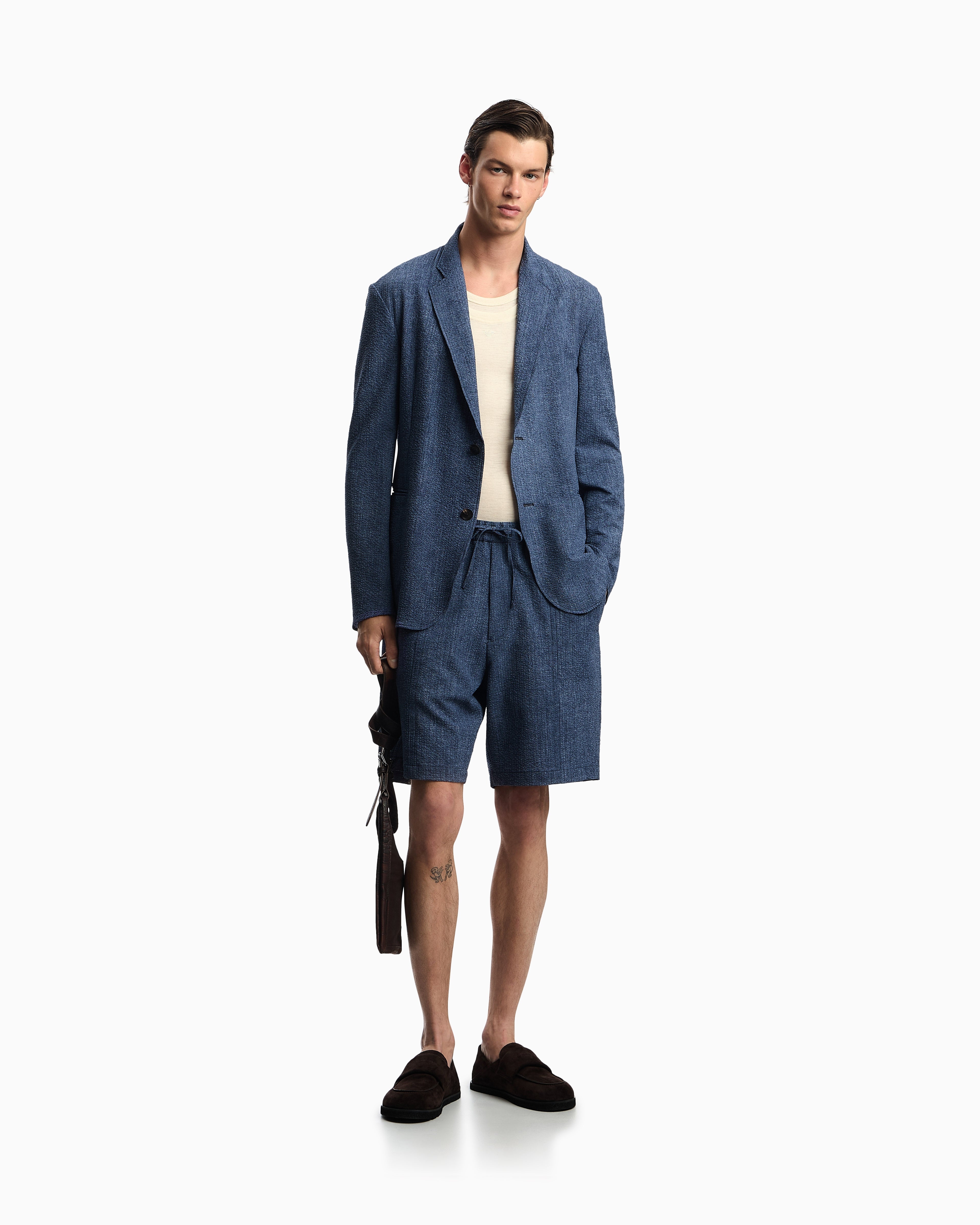 Emporio Armani Printed seersucker single-breasted blazer