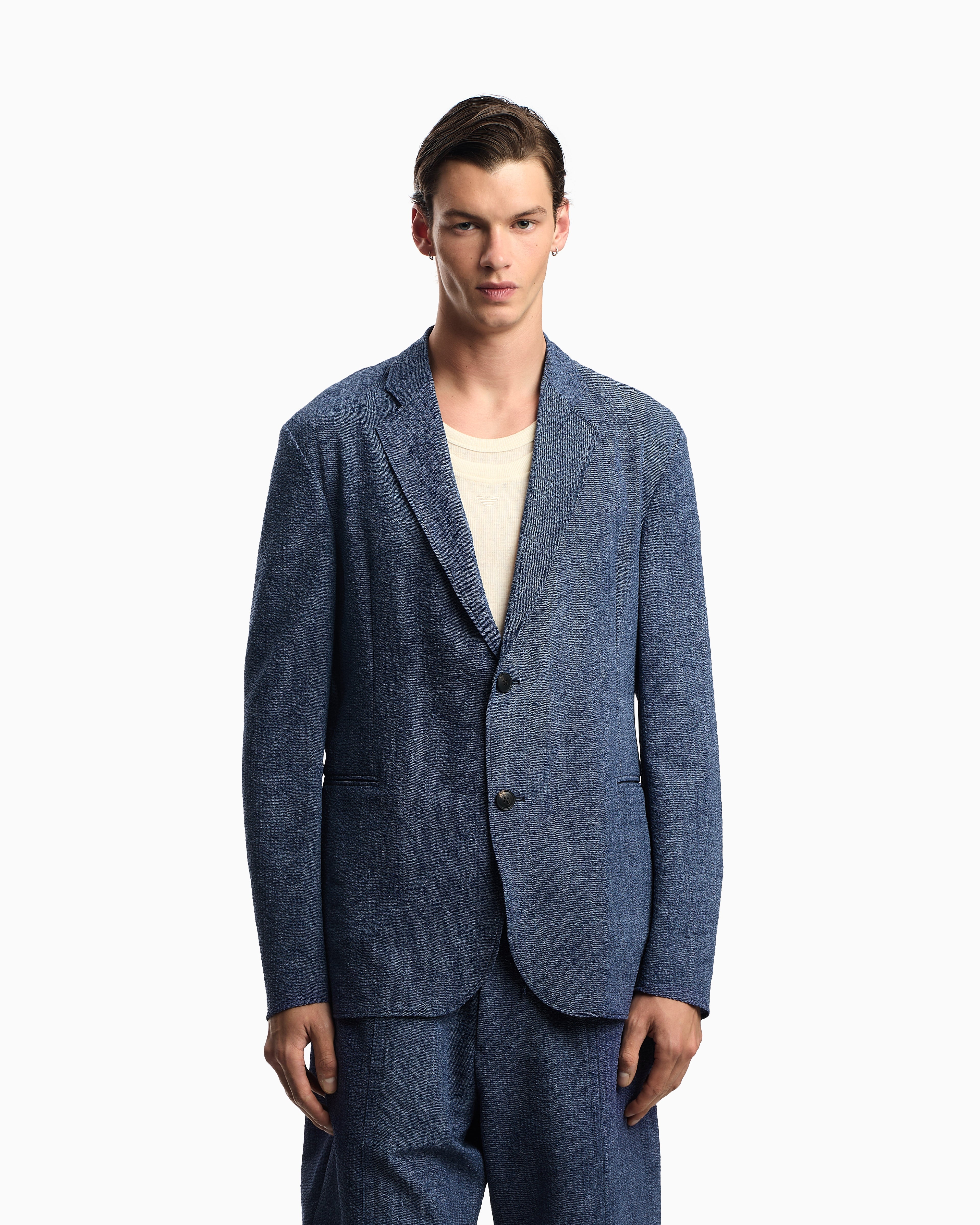 Emporio Armani Printed seersucker single-breasted blazer
