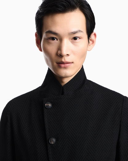 Emporio Armani Guru collar jacket with off-centre fastening in 3D chevron virgin wool