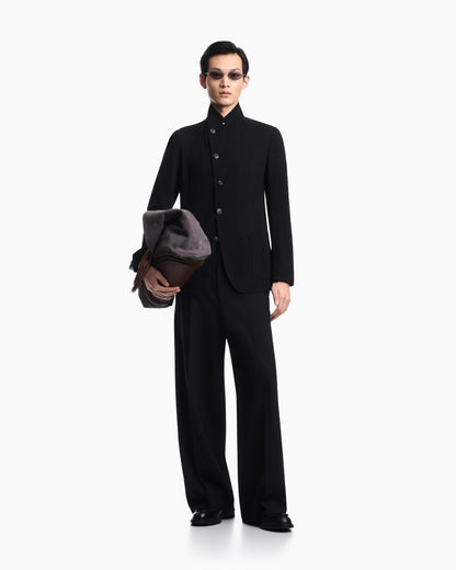 Emporio Armani Guru collar jacket with off-centre fastening in 3D chevron virgin wool