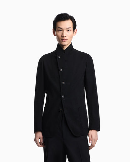 Emporio Armani Guru collar jacket with off-centre fastening in 3D chevron virgin wool
