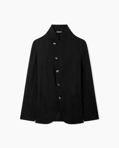 Emporio Armani Guru collar jacket with off-centre fastening in 3D chevron virgin wool