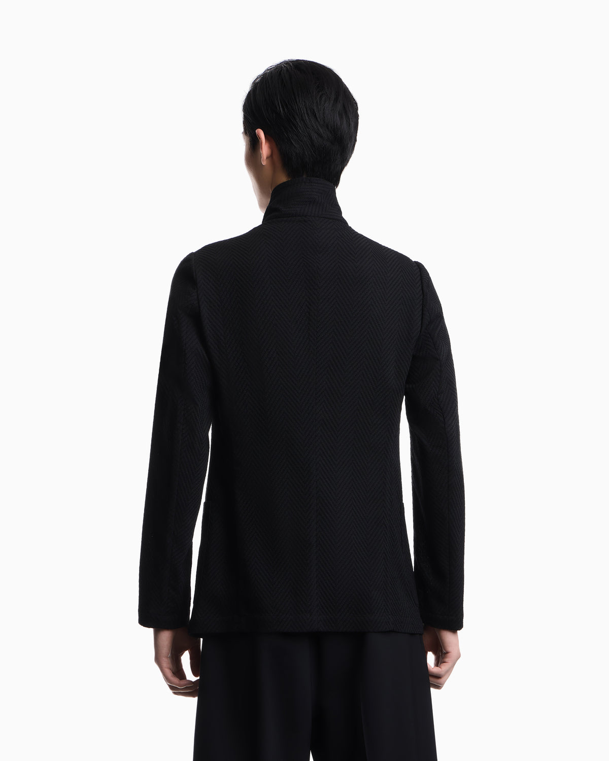 Emporio Armani Guru collar jacket with off-centre fastening in 3D chevron virgin wool