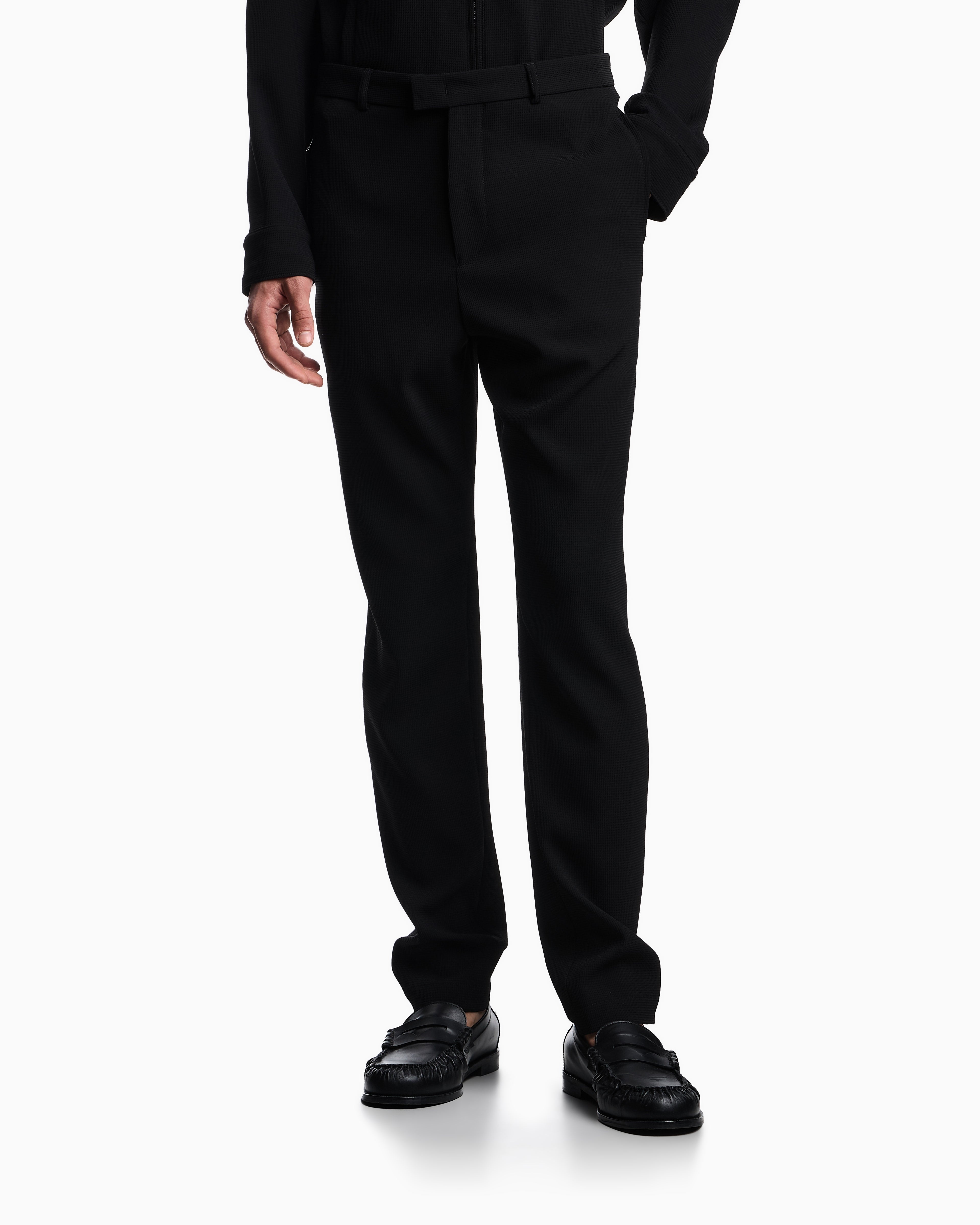 Emporio Armani Icon piqué-effect micro-textured crêpe jersey trousers