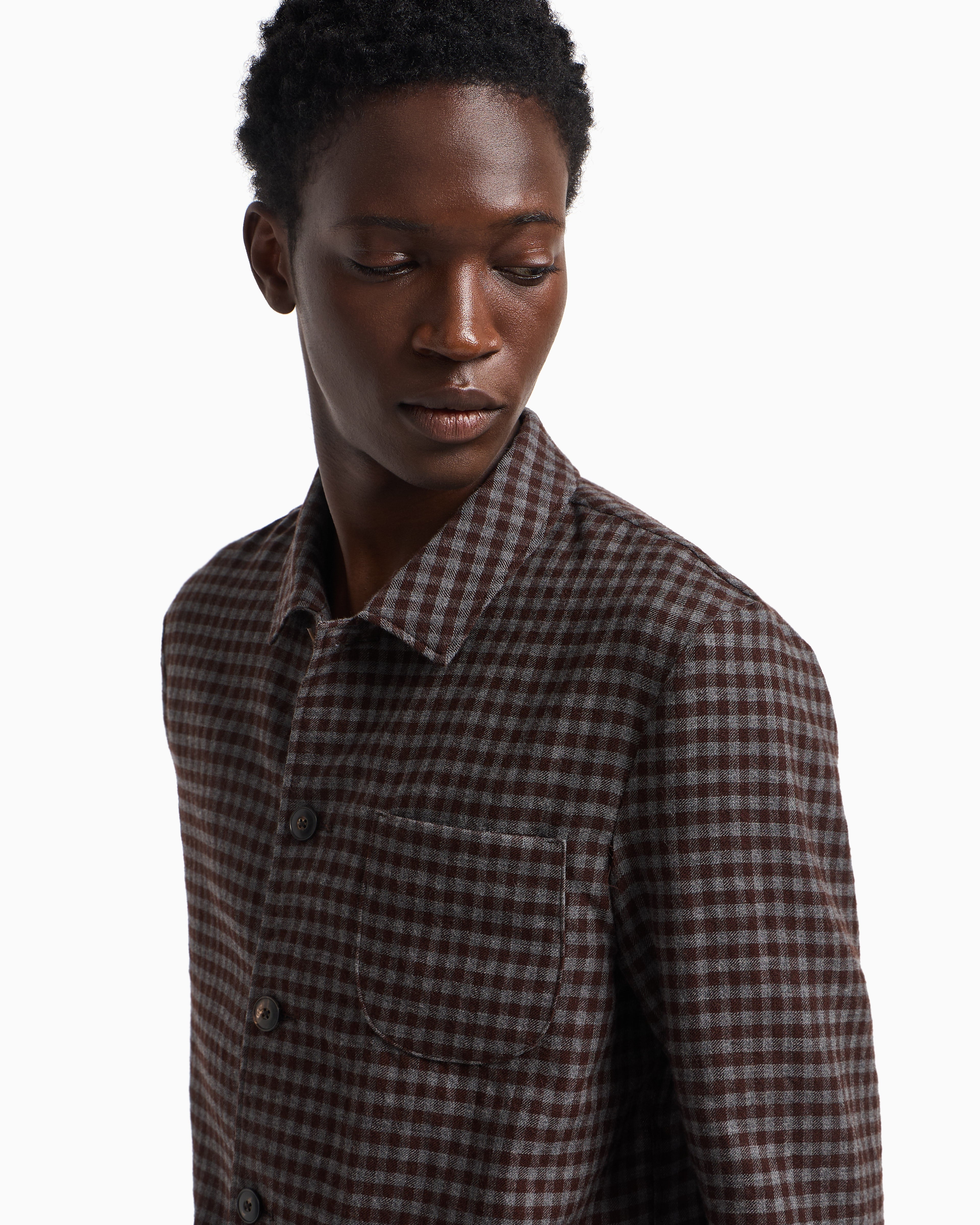 Emporio Armani Shirt jacket in ultra-light fulled wool with an all-over check