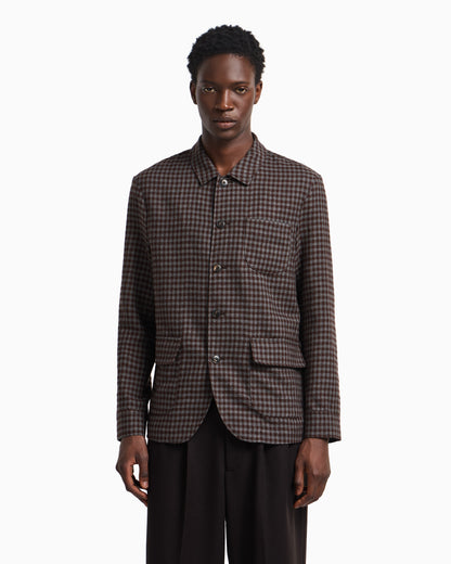 Emporio Armani Shirt jacket in ultra-light fulled wool with an all-over check