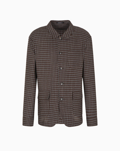 Emporio Armani Shirt jacket in ultra-light fulled wool with an all-over check