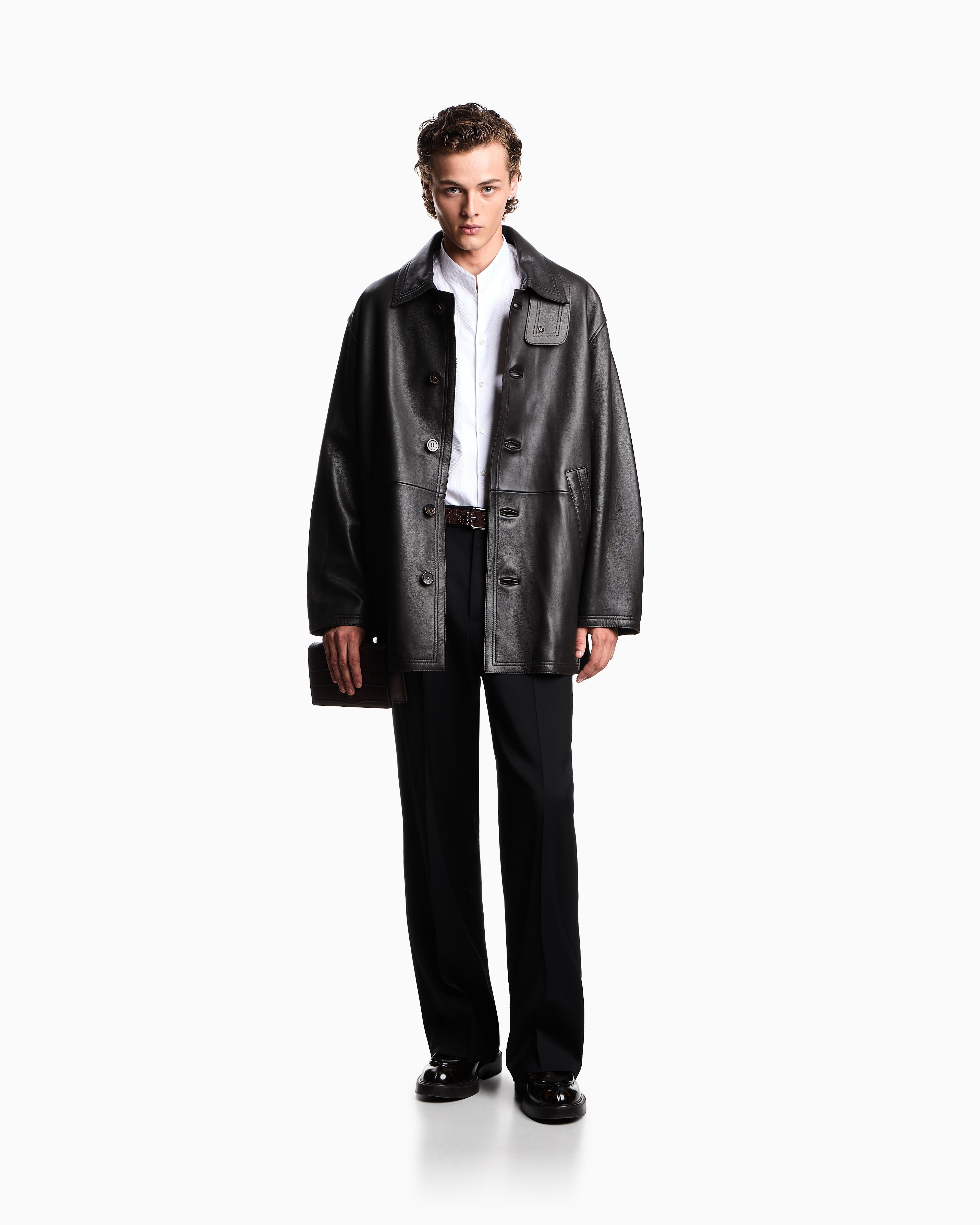 Emporio Armani Armure cotton shirt with guru collar