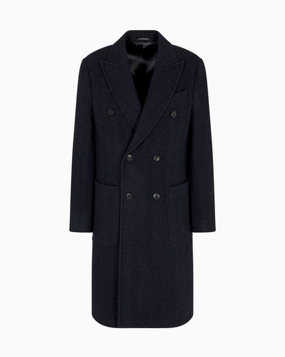 Emporio Armani Double-breasted chevron mélange wool coat