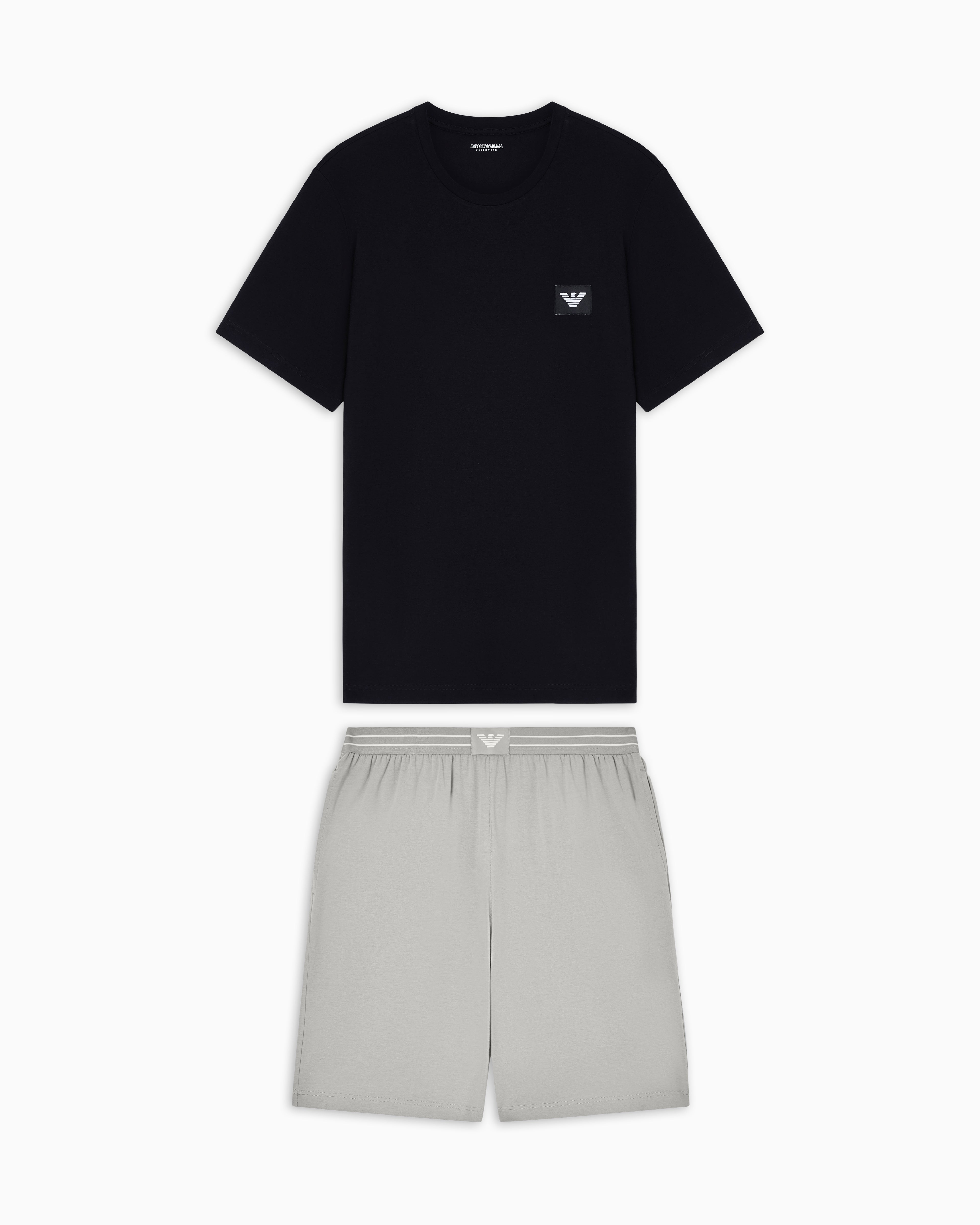 Emporio Armani logo label organic jersey pyjamas with Bermuda shorts
