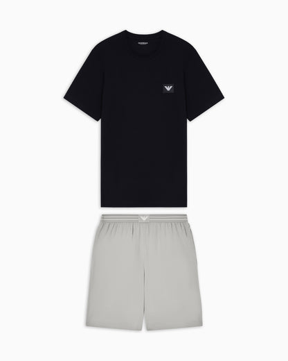 Emporio Armani logo label organic jersey pyjamas with Bermuda shorts