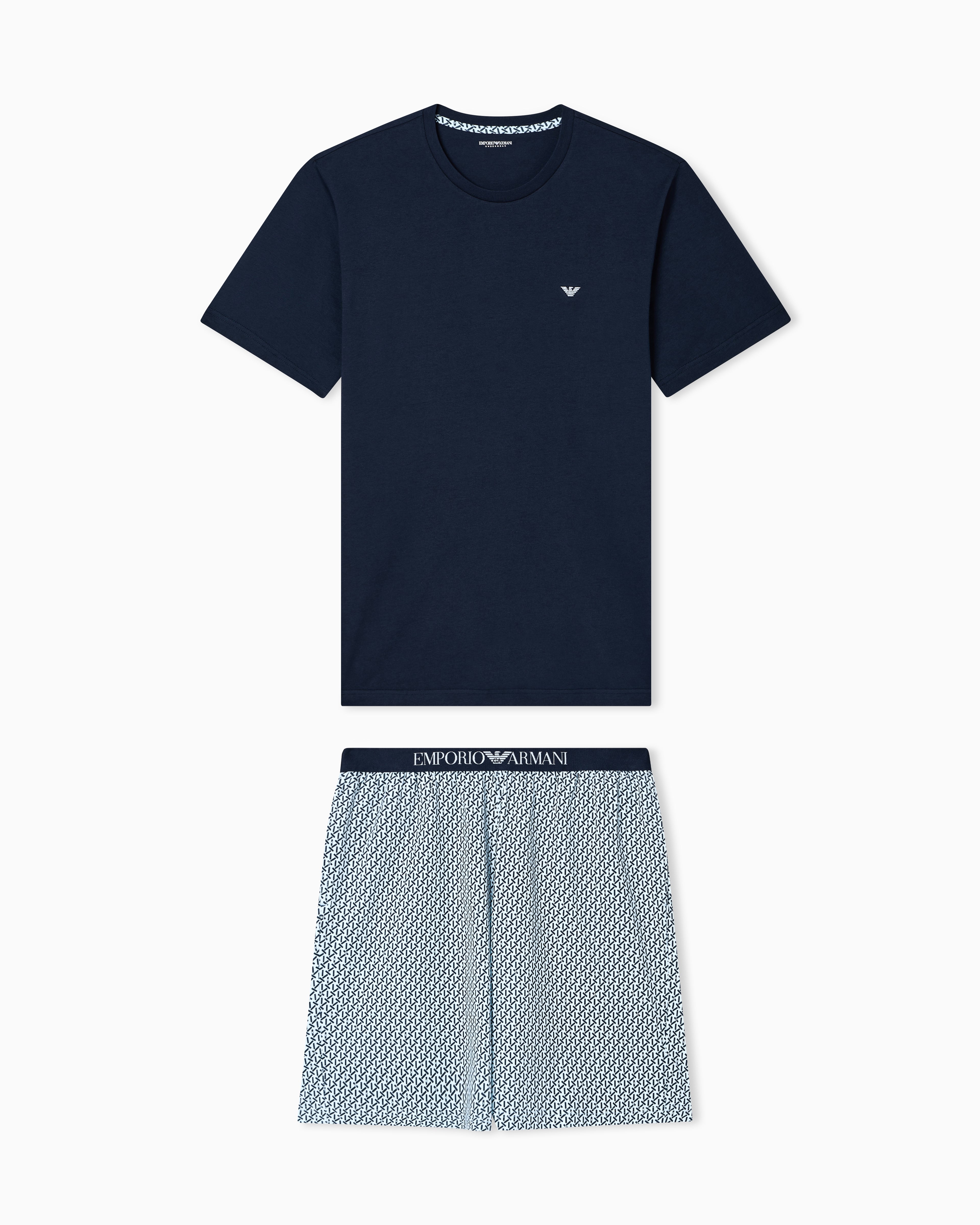 Emporio Armani Mixed-pattern print jersey pyjamas with Bermuda shorts