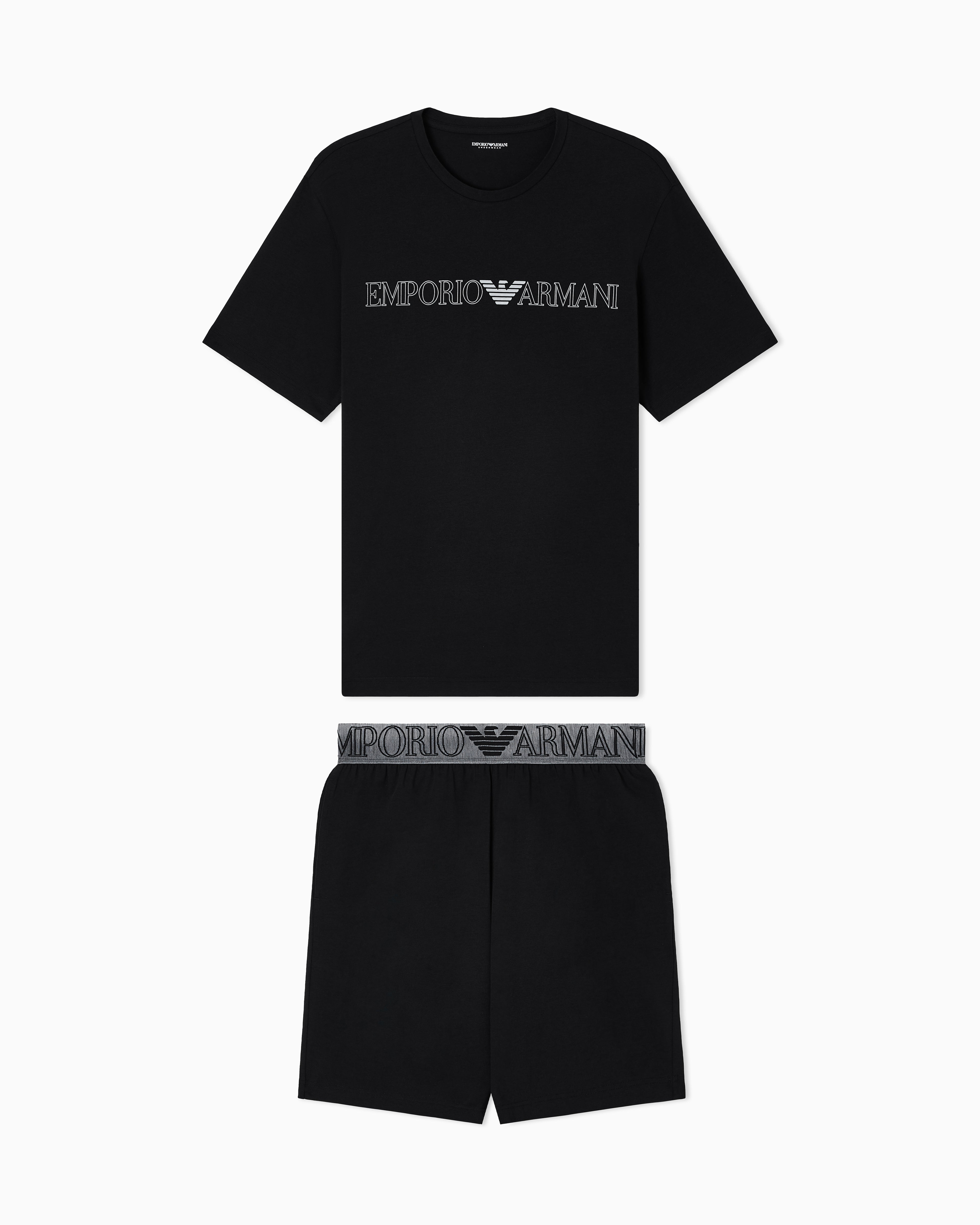 Emporio Armani Megalogo organic-jersey pyjamas with Bermuda shorts