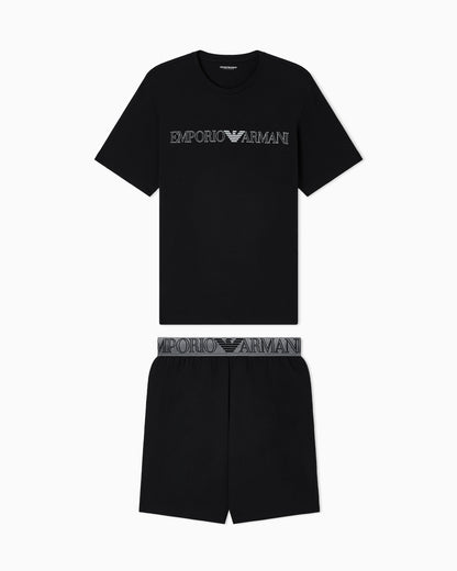 Emporio Armani Megalogo organic-jersey pyjamas with Bermuda shorts