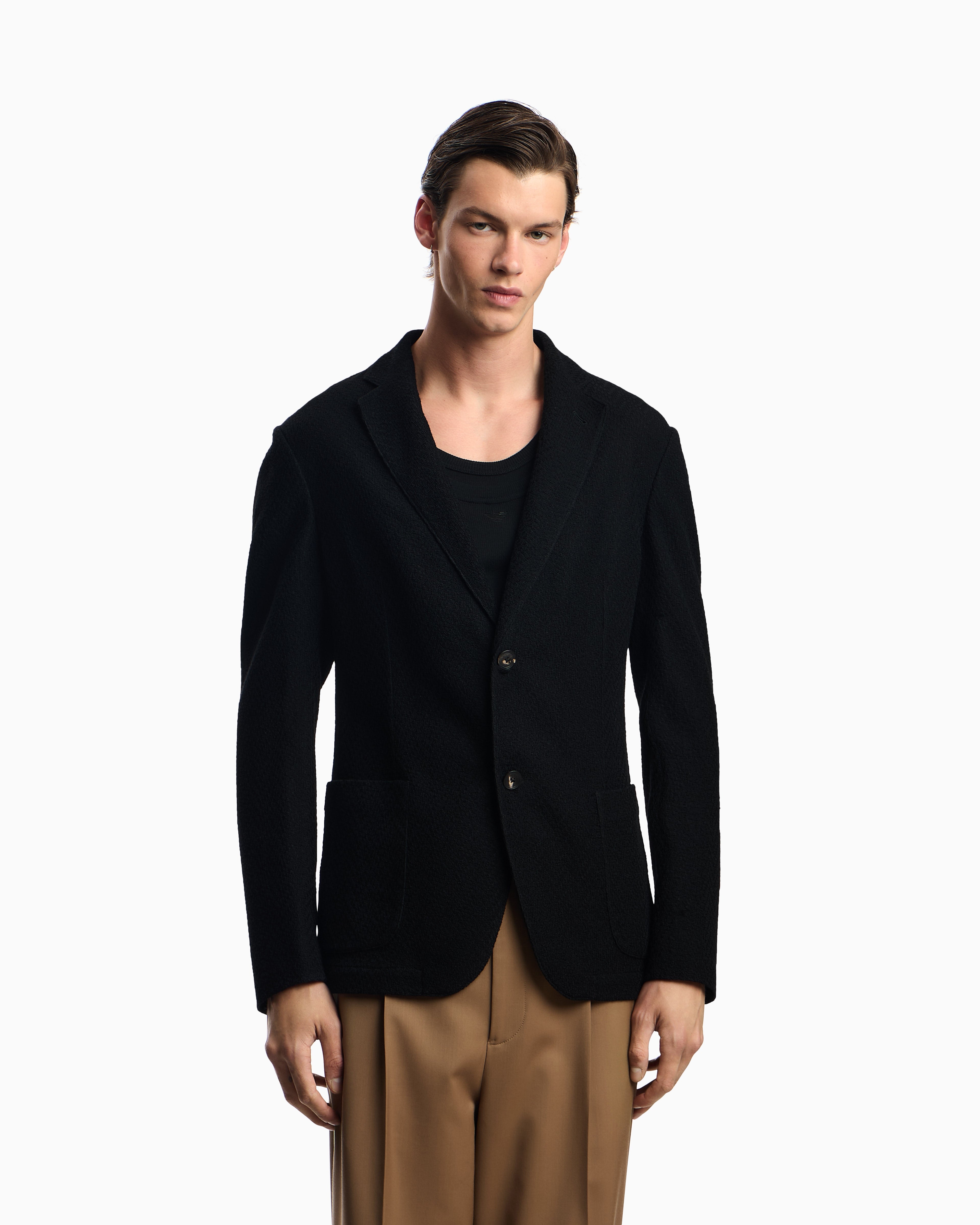 Emporio Armani Icon single-breasted jacket in chevron-motif wool