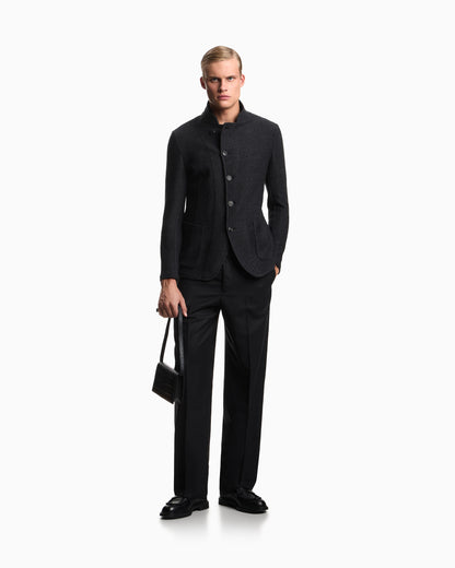Emporio Armani Icon guru-collar jacket with off-centre fastening in a chevron wool knit