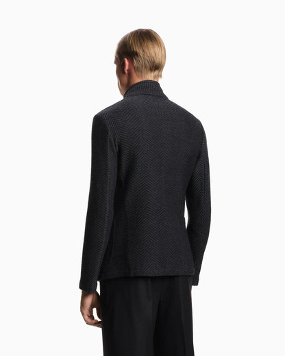 Emporio Armani Icon guru-collar jacket with off-centre fastening in a chevron wool knit