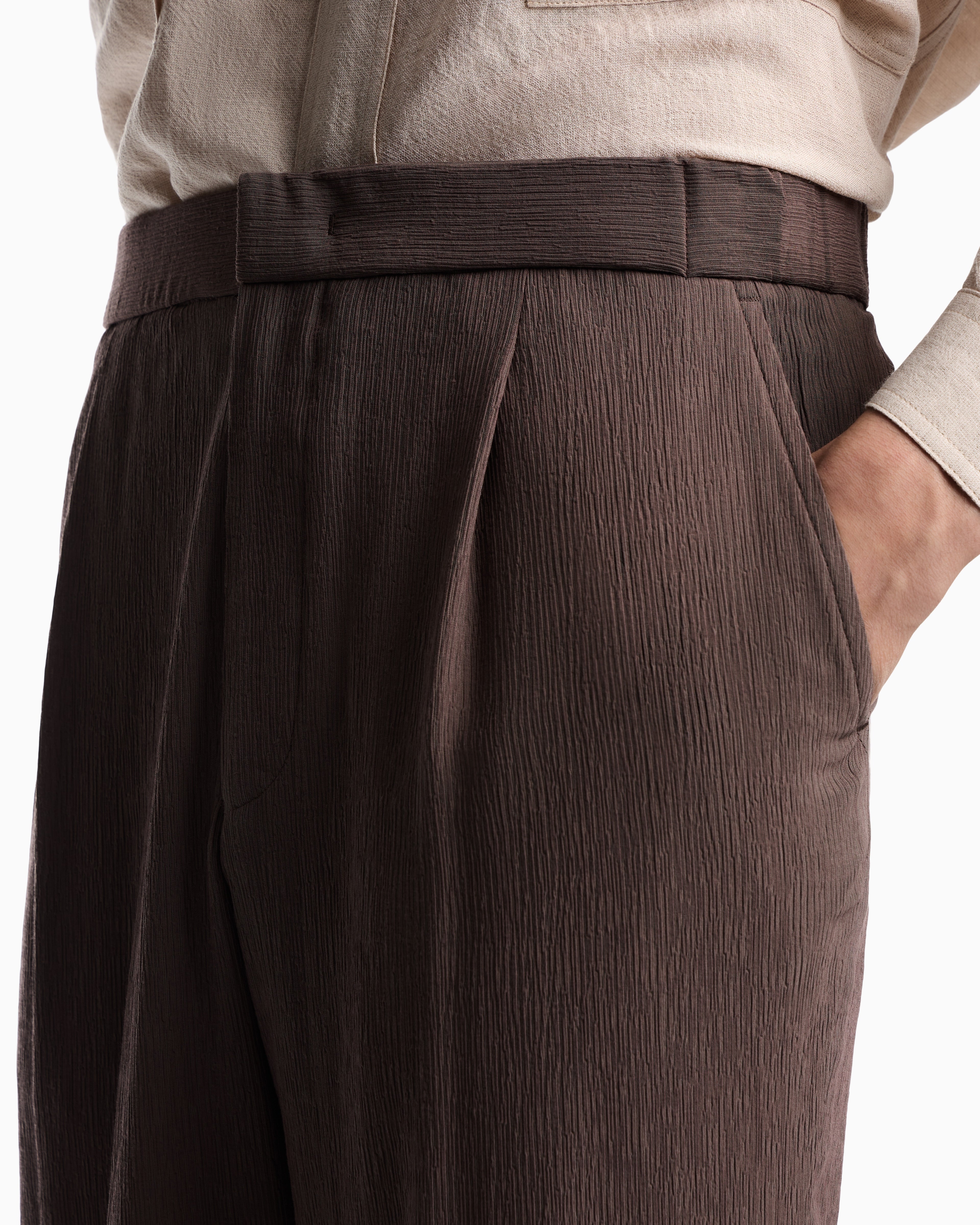Emporio Armani 3D wrinkle-effect crêpe fabric trousers