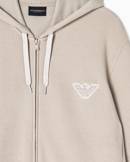 Emporio Armani Loungewear zip-up hooded sweatshirt in jersey with an eagle patch