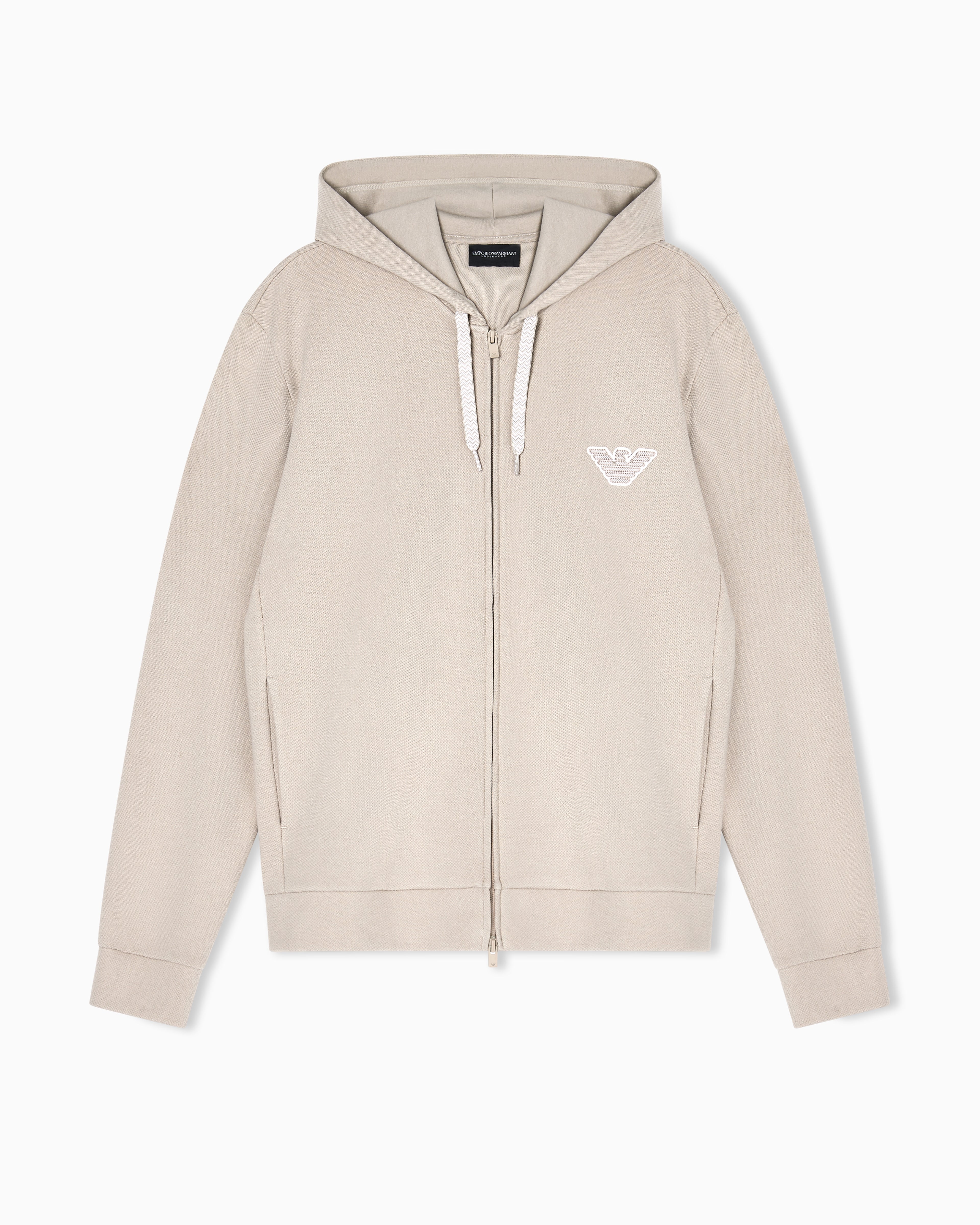 Emporio Armani Loungewear zip-up hooded sweatshirt in jersey with an eagle patch