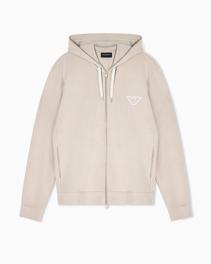 Emporio Armani Loungewear zip-up hooded sweatshirt in jersey with an eagle patch
