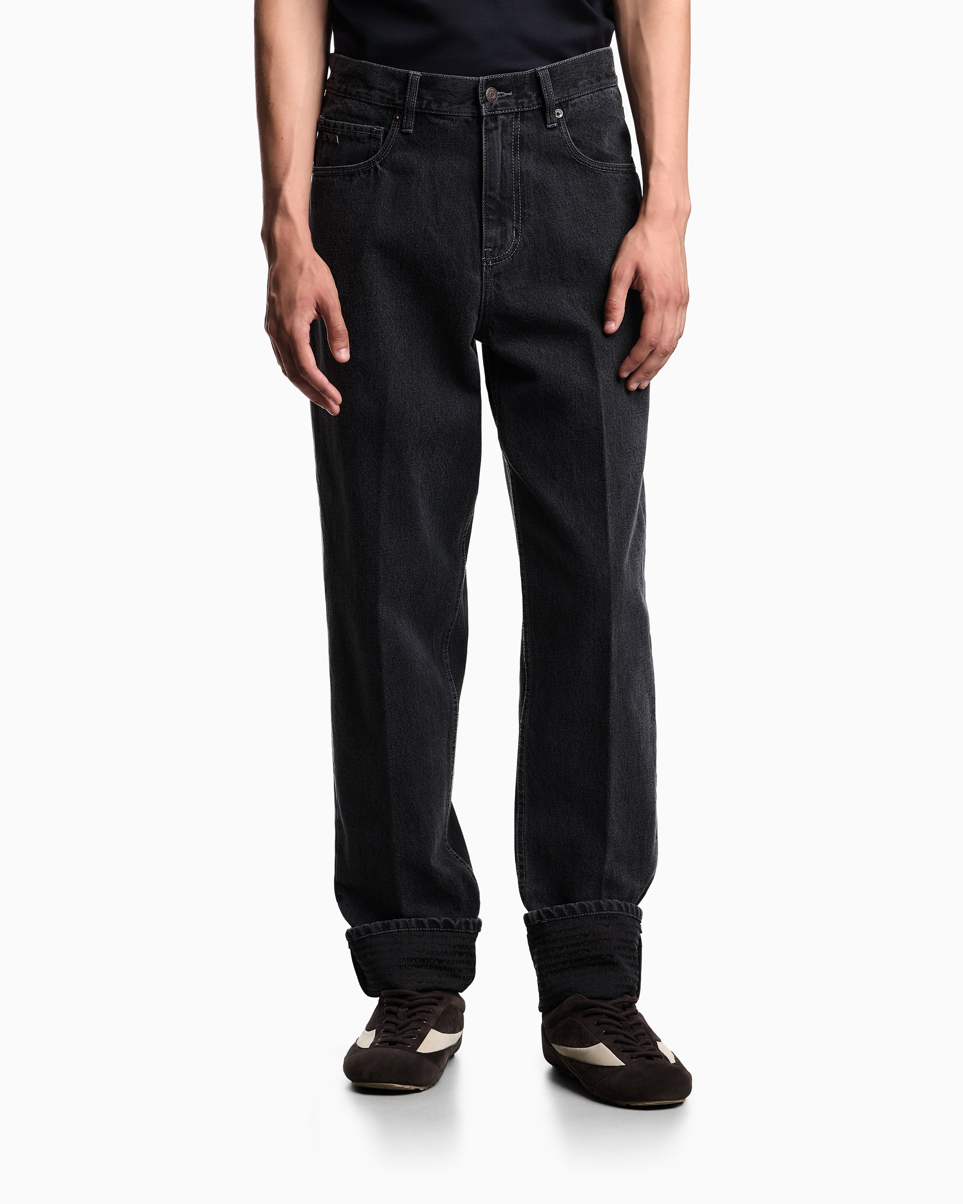 Emporio Armani J73 loose-fit denim jeans with logo turn-ups