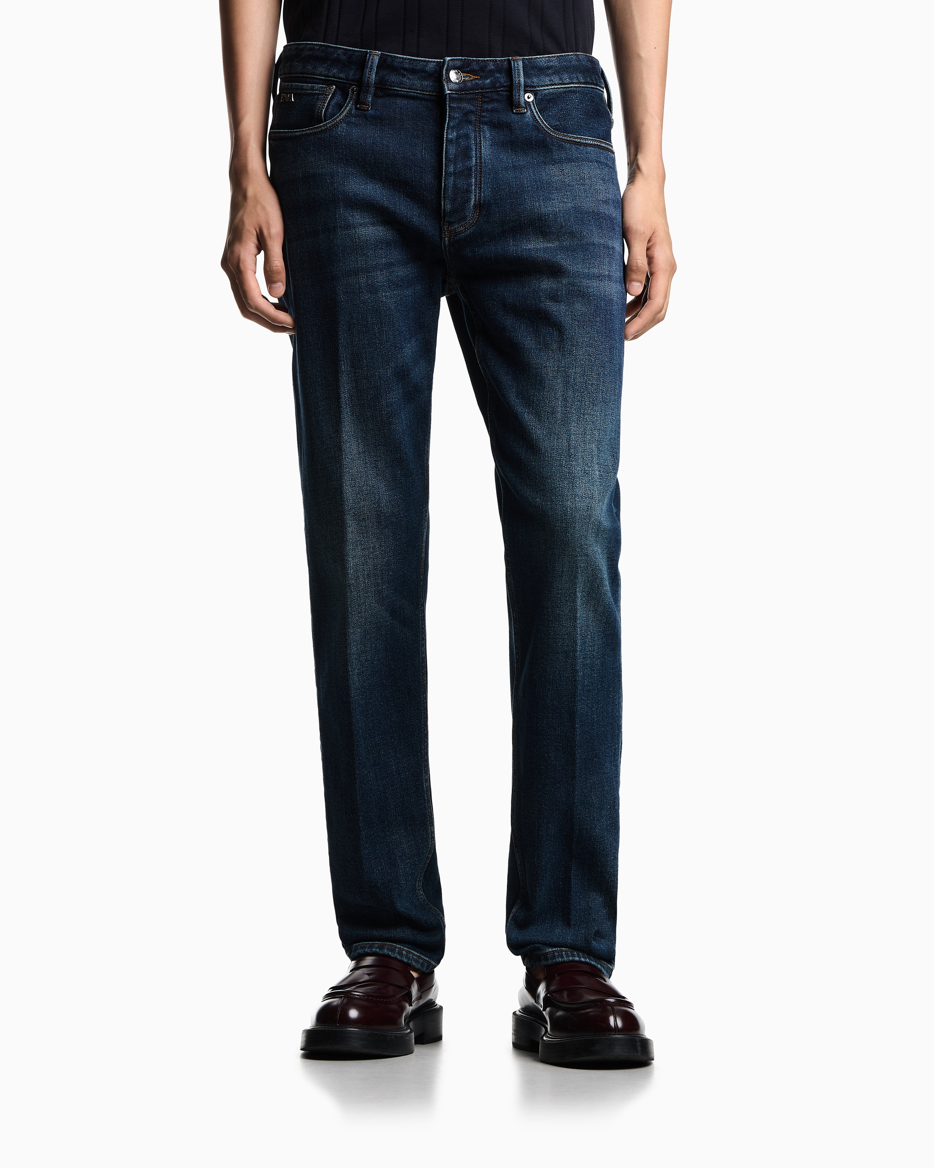 Emporio Armani ASV J75 slim-fit jeans in stone-washed brushed stretch denim