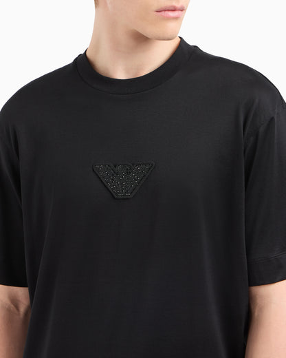 Emporio Armani ASV Clubwear T-shirt in a Lyocell blend jersey with an eagle patch and rhinestones
