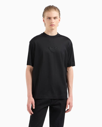 Emporio Armani ASV Clubwear T-shirt in a Lyocell blend jersey with an eagle patch and rhinestones