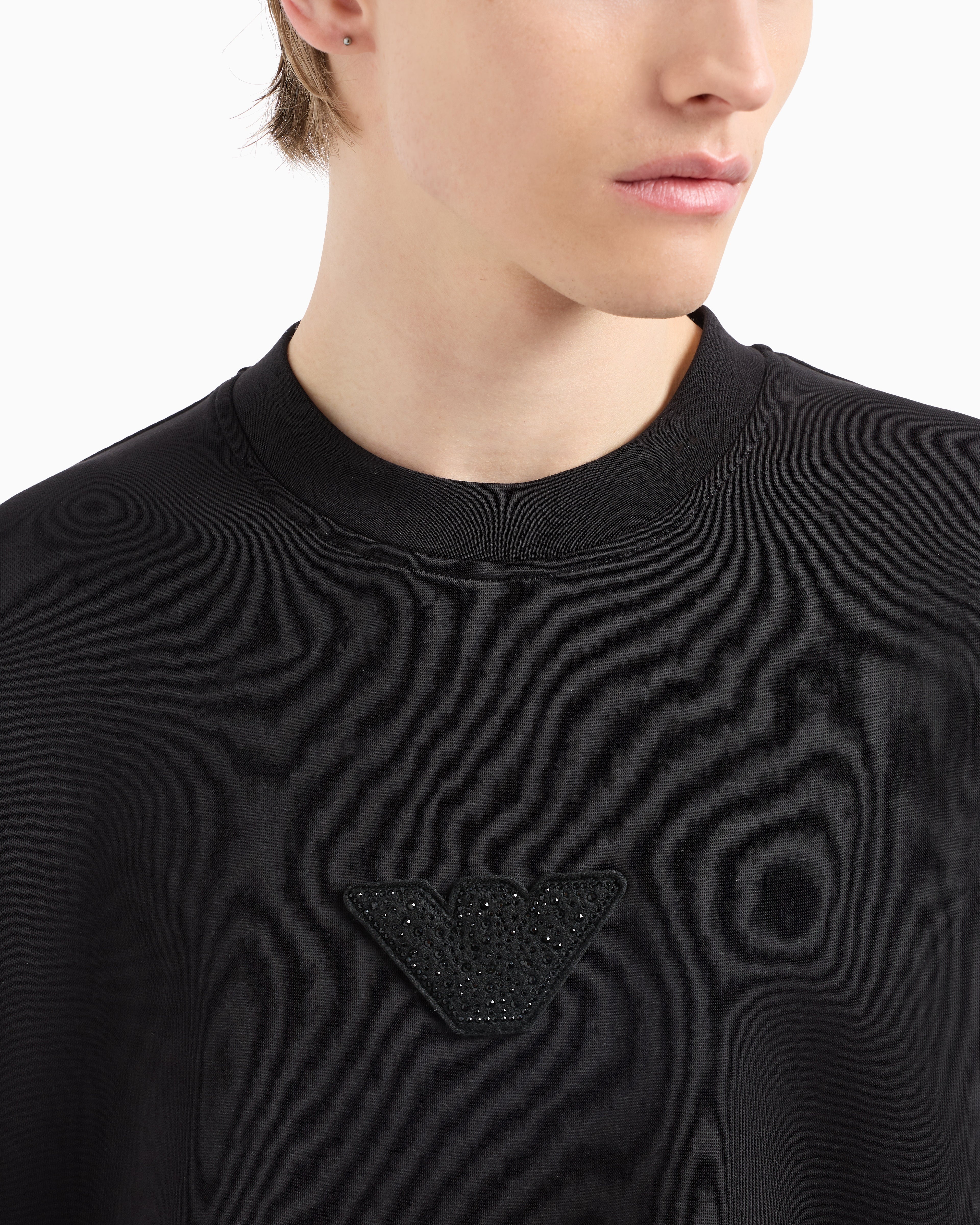 Emporio Armani ASV Clubwear jersey sweatshirt with eagle patch and rhinestones
