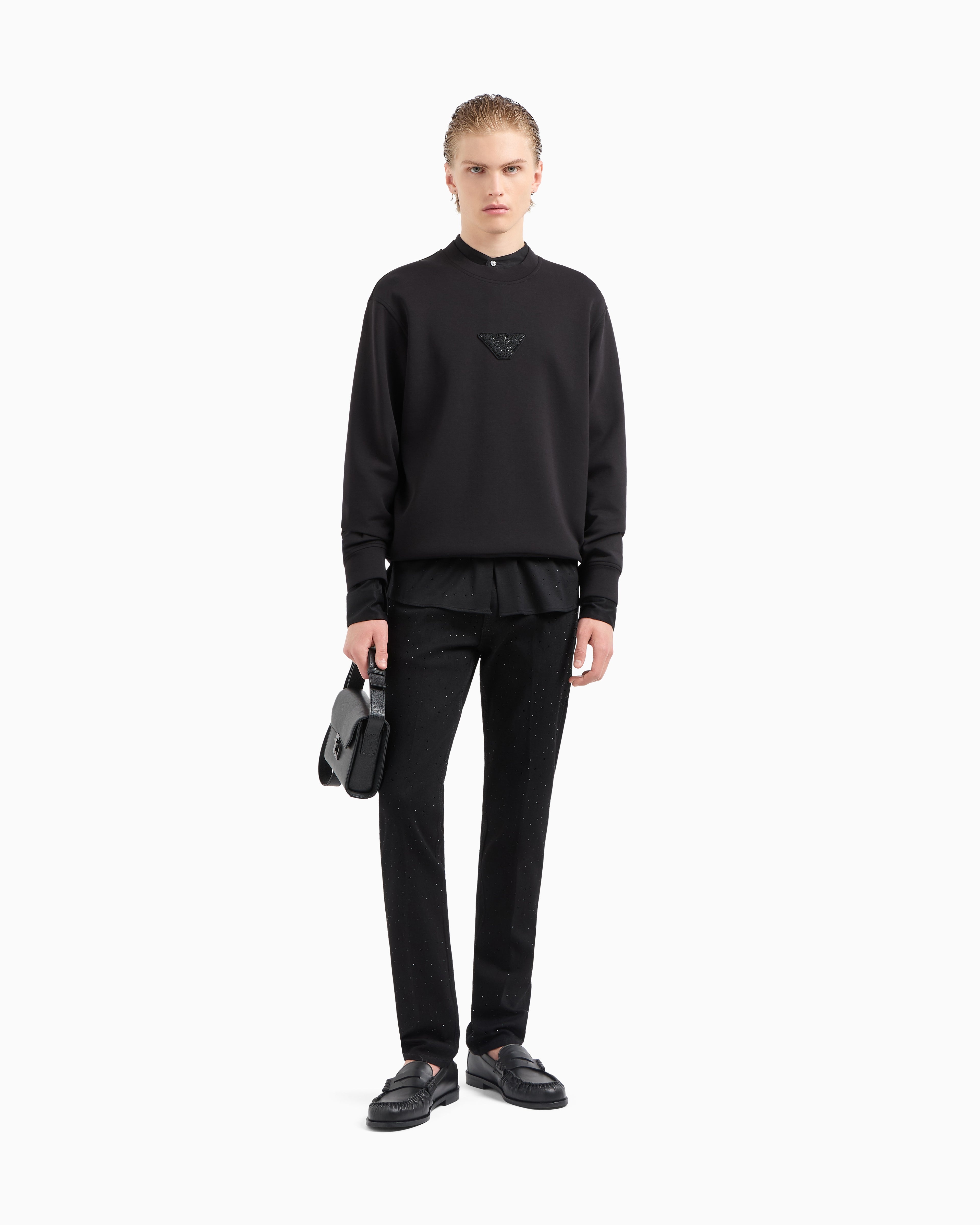 Emporio Armani ASV Clubwear jersey sweatshirt with eagle patch and rhinestones
