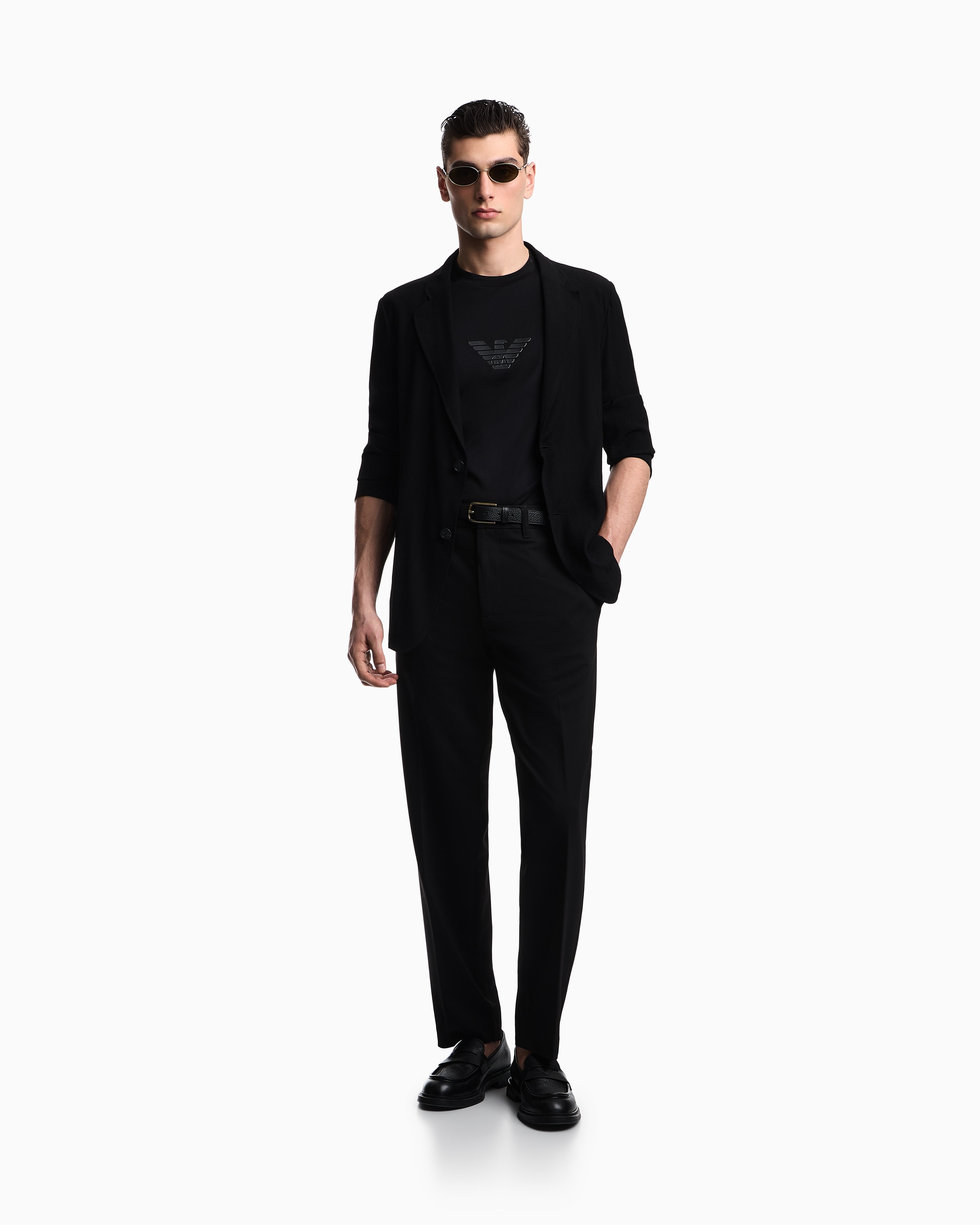 Emporio Armani Waffle-effect armure fabric trousers